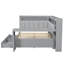 Lit de jour pleine grandeur avec tablettes de rangement, tiroirs, charge USB, lumières DEL, bureau et tête de lit tapissier, gris-117167172