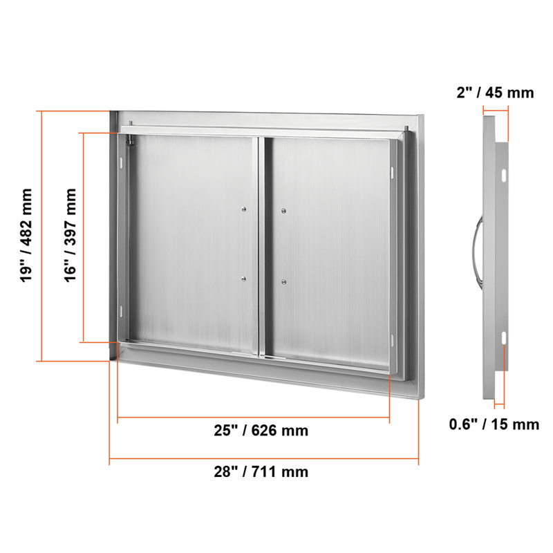 BBQ Access Door, 28W x 19H Inch Stainless Steel Double Outdoor Kitchen Door