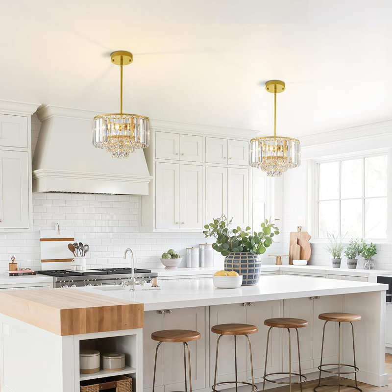 Lustre en cristal moderne avec prismes K9 - luminaire suspendu à 4 niveaux pour salle à manger, îlot de cuisine, chambre à coucher, vestibule, salle de bain - luminaire à intensité variable 2 lumières à hauteur réglable