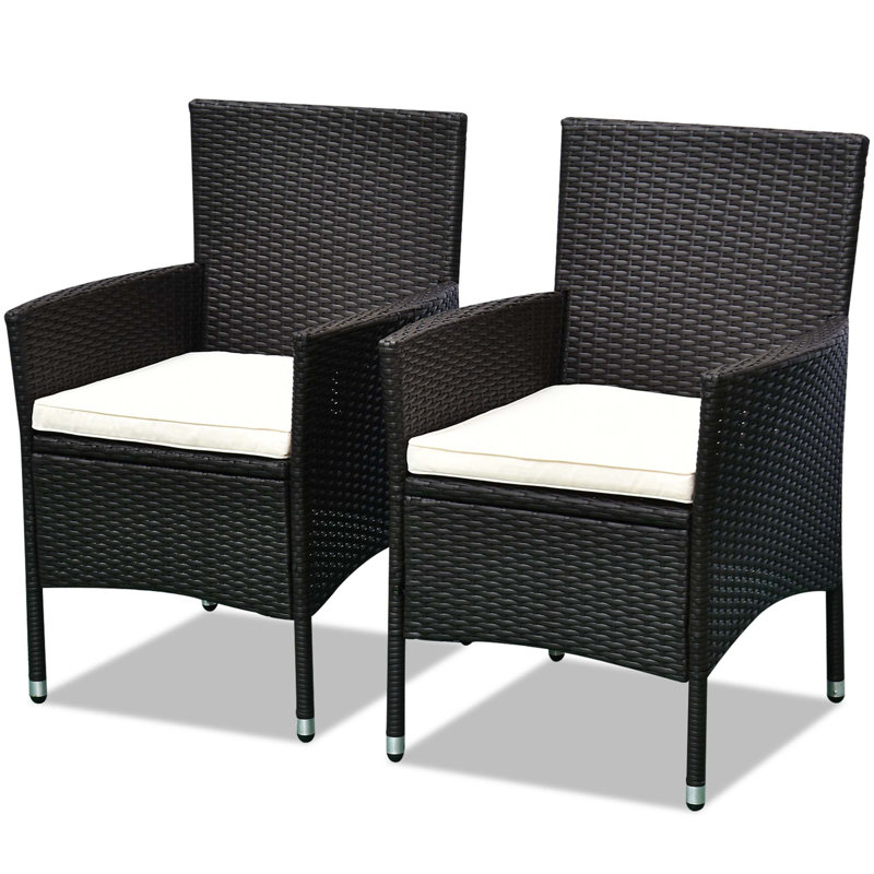 Chaises de salle à manger en rotin et osier 2 pièces Outsunny avec coussins et pieds antidérapants