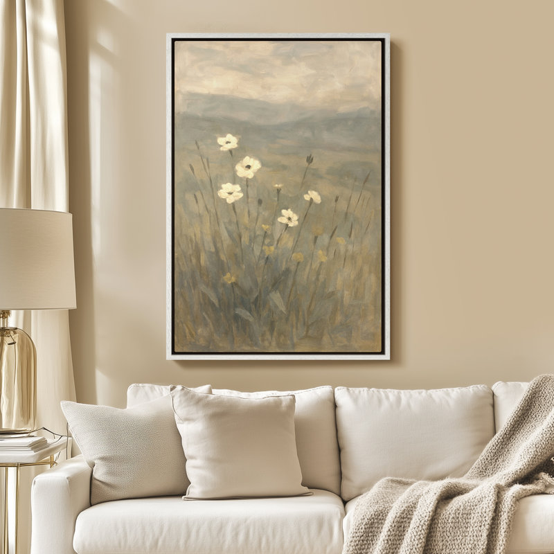 Art mural encadré, "Wildflower Landscape", impression murale pour chambre à coucher - 24 po x 36 po, H 36 po x l 24 po, Blanc