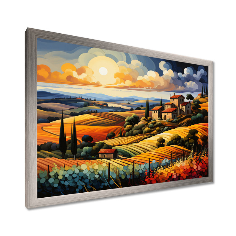 Italie, Toscane, vignobles V - Italie, art mural, Cadre simple argenté, H 30 po x l 40 po x P 1,5 po