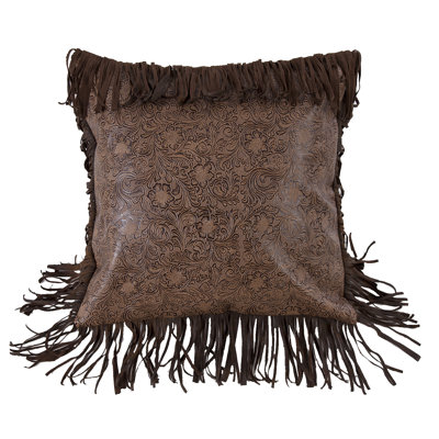 Abilene Fringed Faux Leather Reversible Throw Pillow