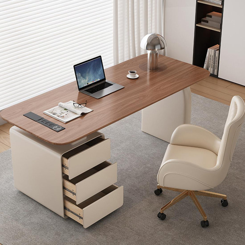 Nut-brown Rectangular Manufactured Wood with 3 drawers Executive Desk, 29.53" H x 70.87" W x 23.62" D