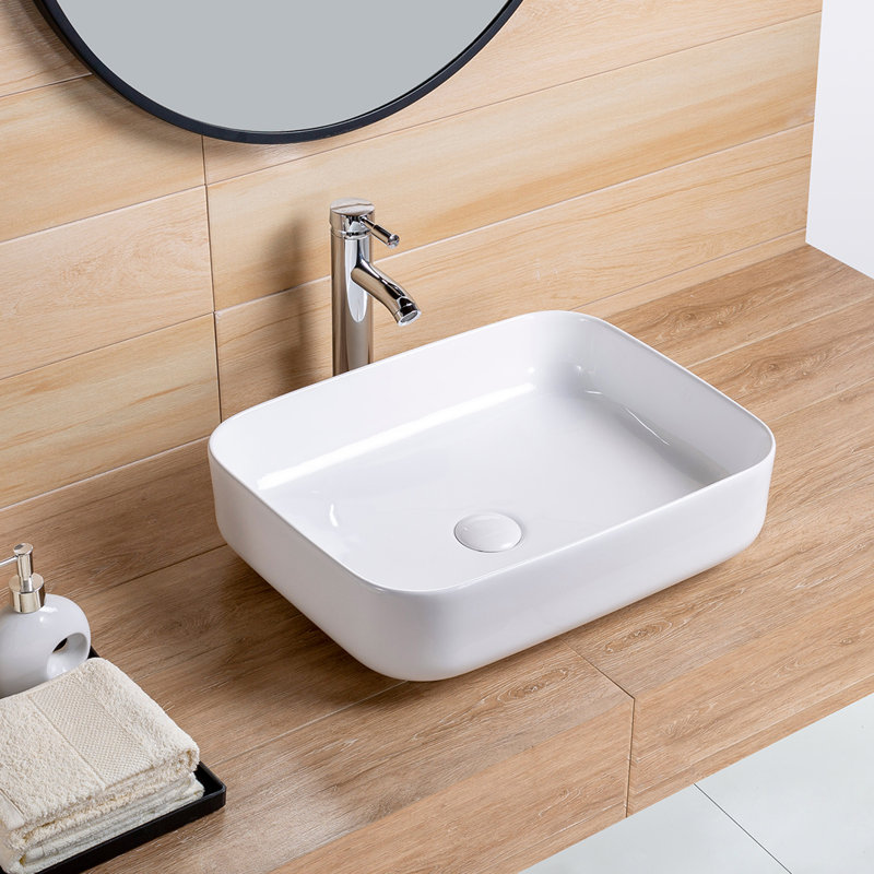 Lavabo de salle de bain vasque rectangulaire en céramique blanche