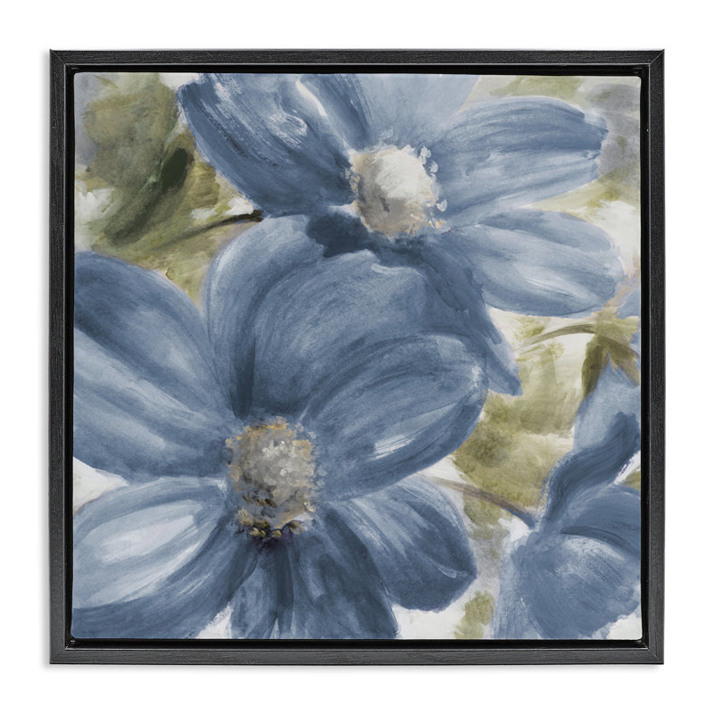 Cadre flottant avec fleurs bleues Walk In Beauty, design par Lanie Loreth, H 25 po x l 25 po, Cadre flottant noir de jais