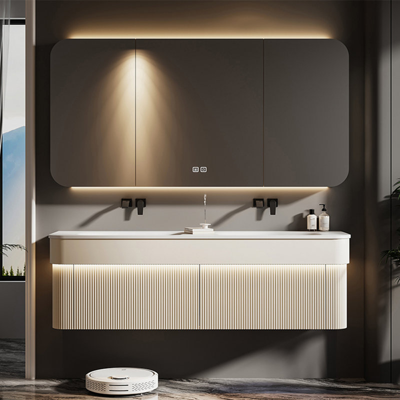 Light luxury simple exquisite bathroom cabinet, Off White, 19.69" H x 55.12" W x 21.65" D