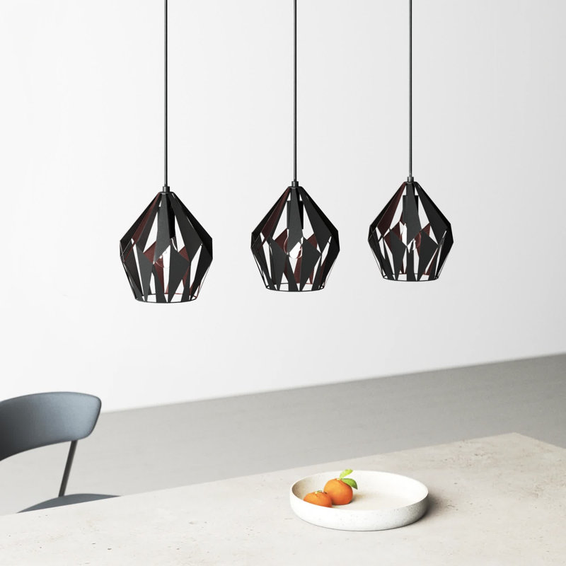 Birchard 3 Light Metal Dimmable Pendant, Copper