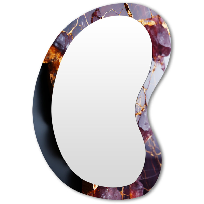Estabanez Pink and gold Marble river V - Abstract Asymmetrical Decorative Wall Mirror, Modern Unique Shape Mirror, Printed Metal Art