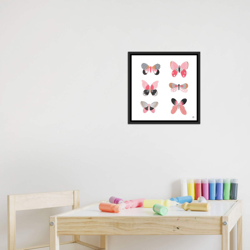 6 papillons art, Toile avec cadre noir, H 18 po x l 18 po x P 1,5 po