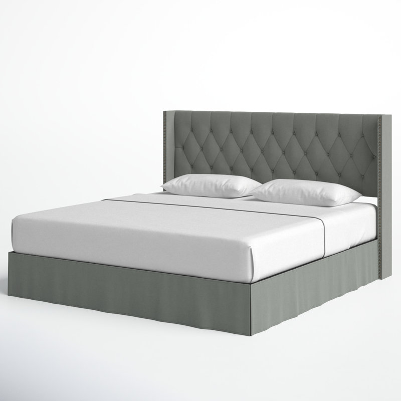Bellavia Tufted Upholstered Panel Bed, Gray, King