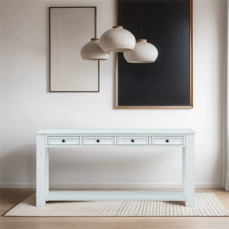 Console en bois massif 63 po Teshayla, Blanc antique