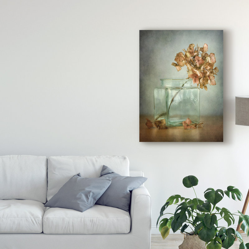 « hortensia orange », reproduction de photo sur toile tendue, H 47 po x l 35 po x P 2 po