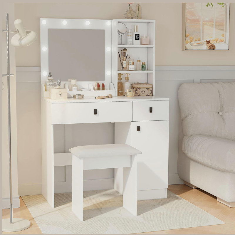 Vanity Desk with Lights,Vanity Set with Mirror,Makeup Vanity Desk with Large Drawers & Three Level Storage Dreeser,Vanitys/Vanities with 3 Lights Brightness Adjustable for Bedroom