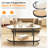 Boho 37.8" W Oval 2-Tier Metal Coffee Table with Glass Top & Rattan Shelf for Living Room-537422004