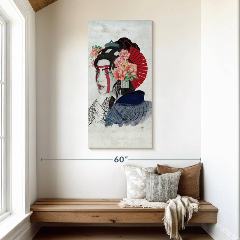 Portrait de femme Geisha, H 48 po x l 24 po
