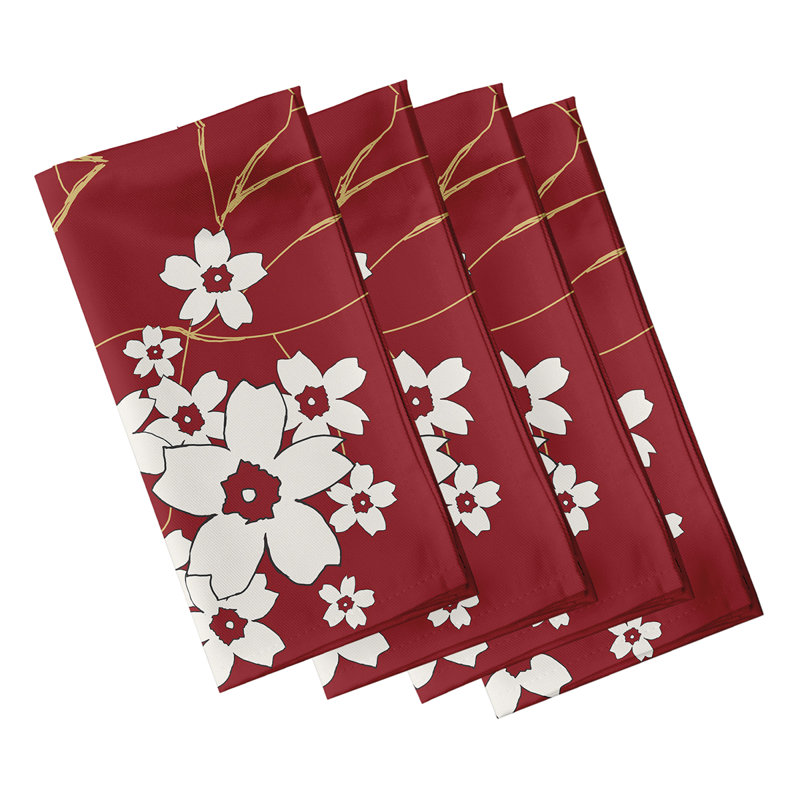 Brainard Polyester Floral Square Napkin, 18" W x 18" L, Red