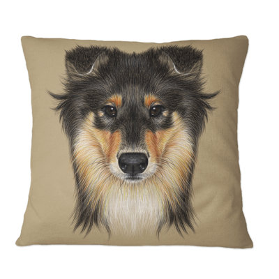 Portrait of Collie Dog - Coussin décoratif à imprimé traditionnel