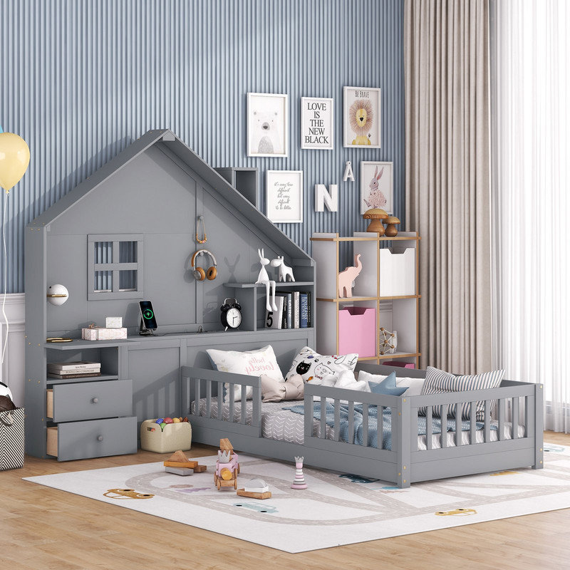 Lit pour enfant Wolken, Simple, gris