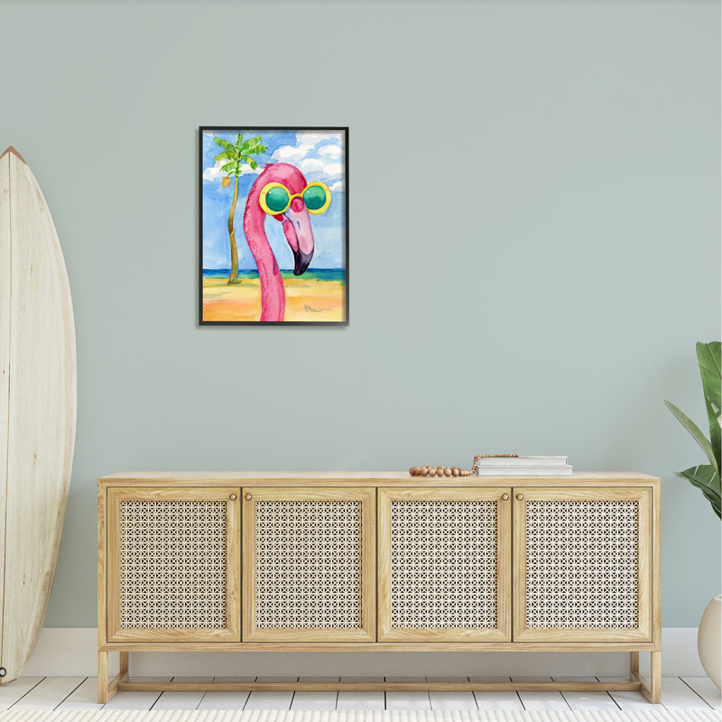 «Look Good Flamingo Tropical» par Paul Brent - Peinture sur bois, Giclée encadrée noir minuit, H 30 po x l 24 po x P 1,5 po