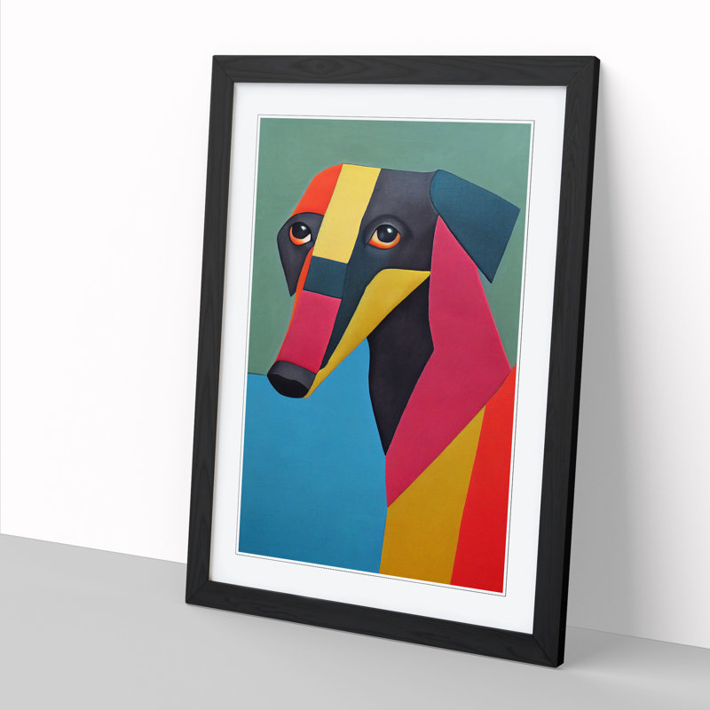 Rehana Greyhound Patchwork - Framed Print, 34cm H x 25cm W x 2cm D, Oak