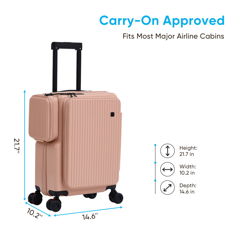 Bagage de cabine avec port USB, poche latérale et porte-gobelet, Rose
