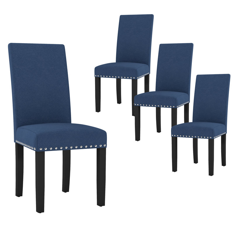 Fabric Upholstered Dining Chair with Silver Nailhead Trim, Blue