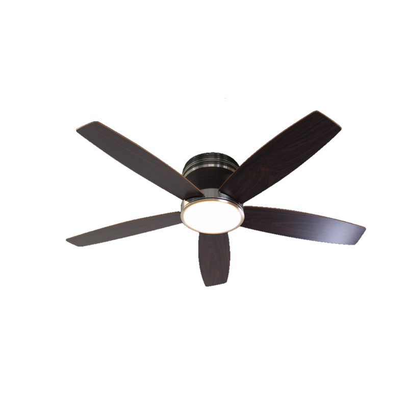 Curves 52 inch Low Profile Hugger Brushed Nickel Ceiling Fan with Teak Finish Motor Housing, LED Light and Remote Control