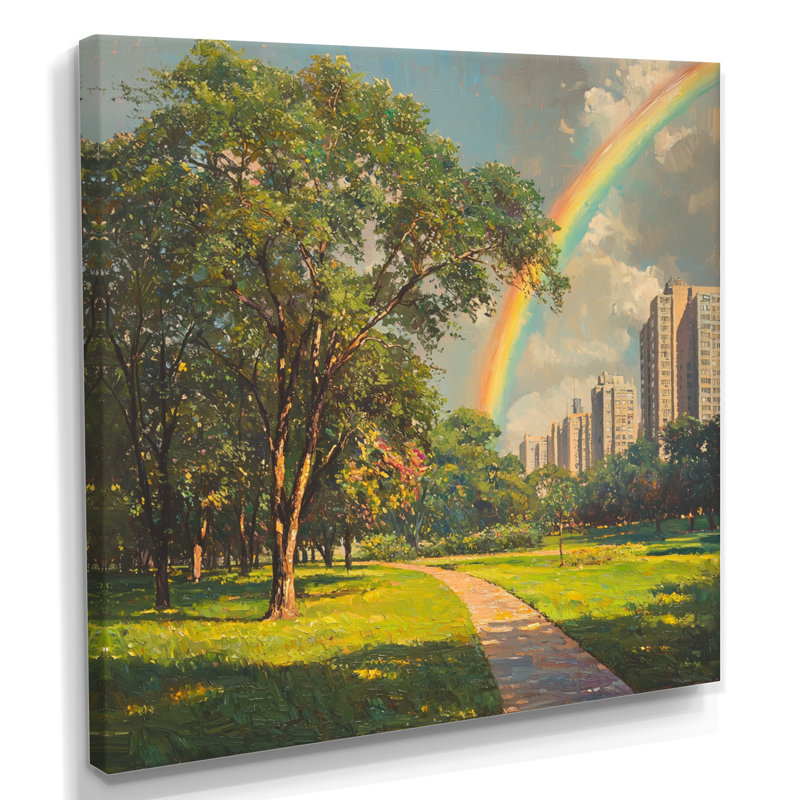 Arc-en-ciel dans le parc central II - art mural arc-en-ciel, Toile tendue, Ne s’applique pas, H 30 po x l 30 po