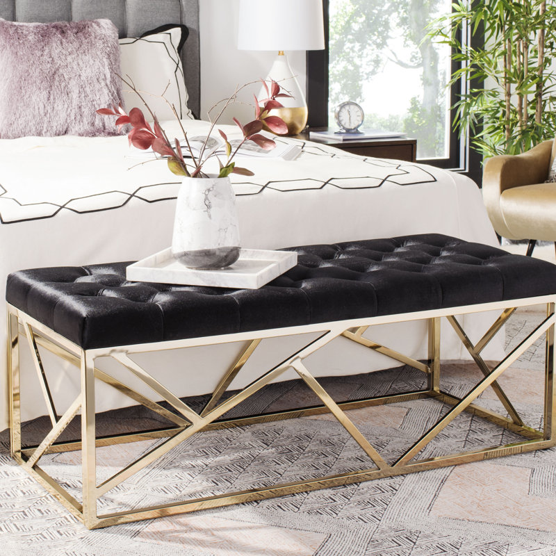 Namiko Velvet Upholstered Bench, Black
