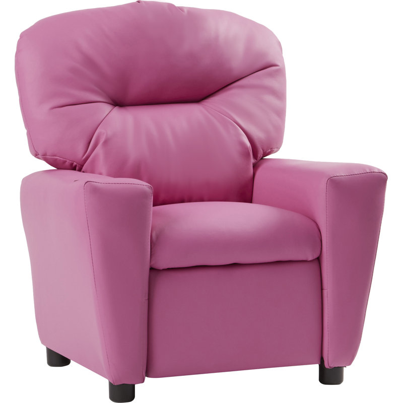 Contemporary Kids Recliner with Cup Holder, Vinyl - Hot Pink