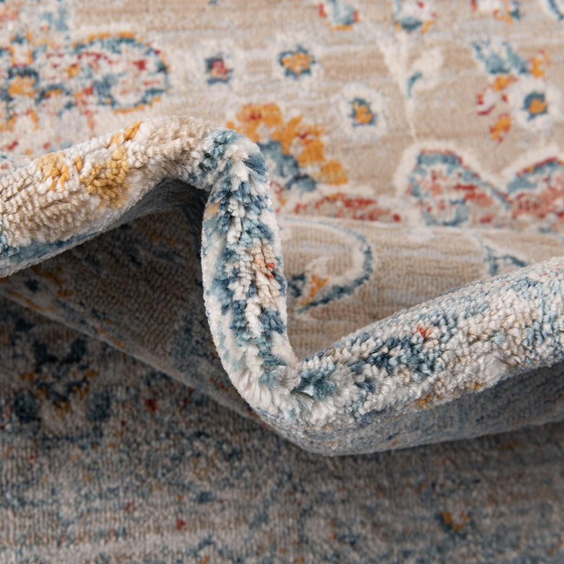 Tapis oriental bleu / crème / rouge Alize, Rond 3 pi 11 po