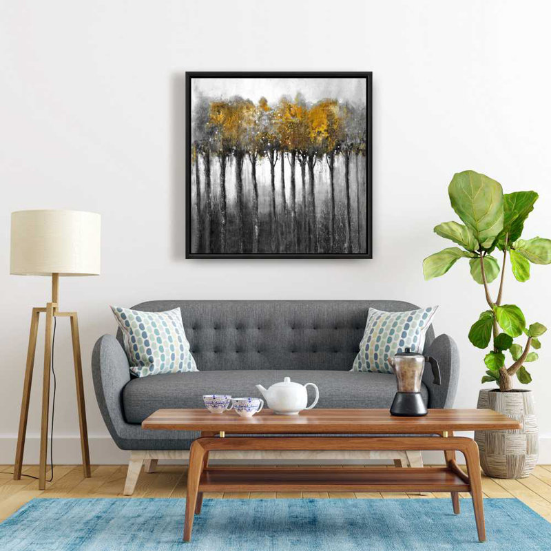 Illuminated Forest Gray Framed Canvas | Trees Livingroom Decor