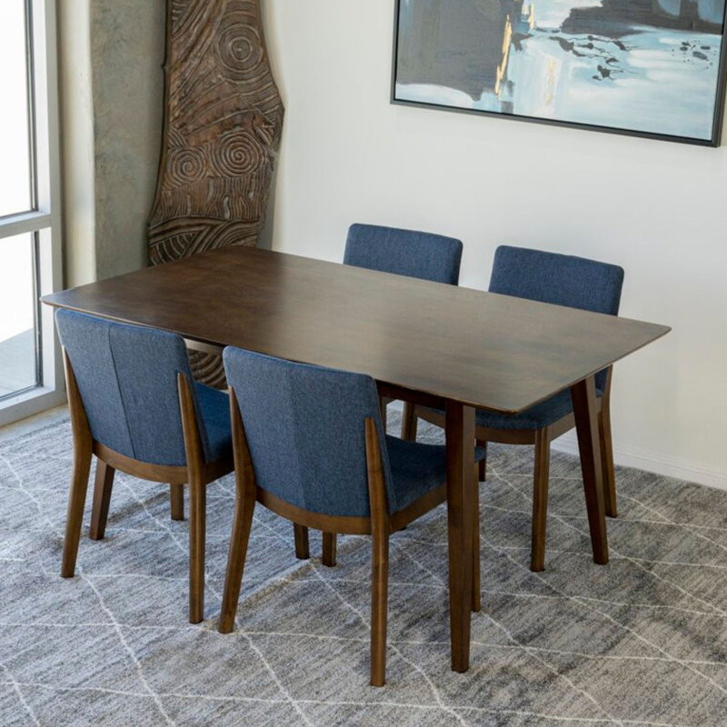 Ensemble de salle à manger moderne 5 pièces avec 4 chaises en tissu bleu Jolyn