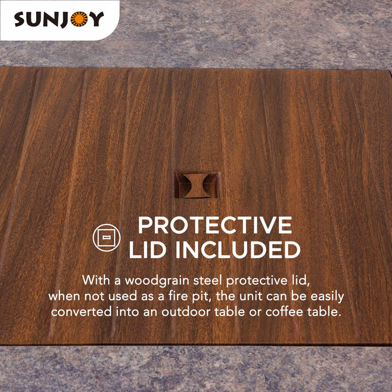 Sunjoy 38" Square Stone and Steel Propane Fire Pit Table