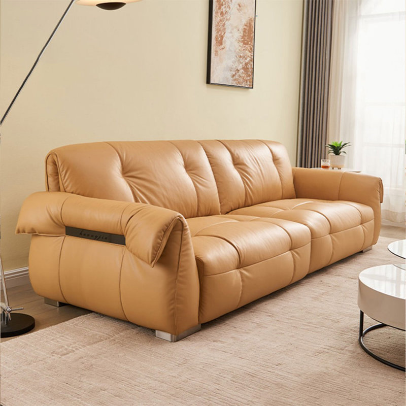 Causeuse coussin jaune en cuir véritable
