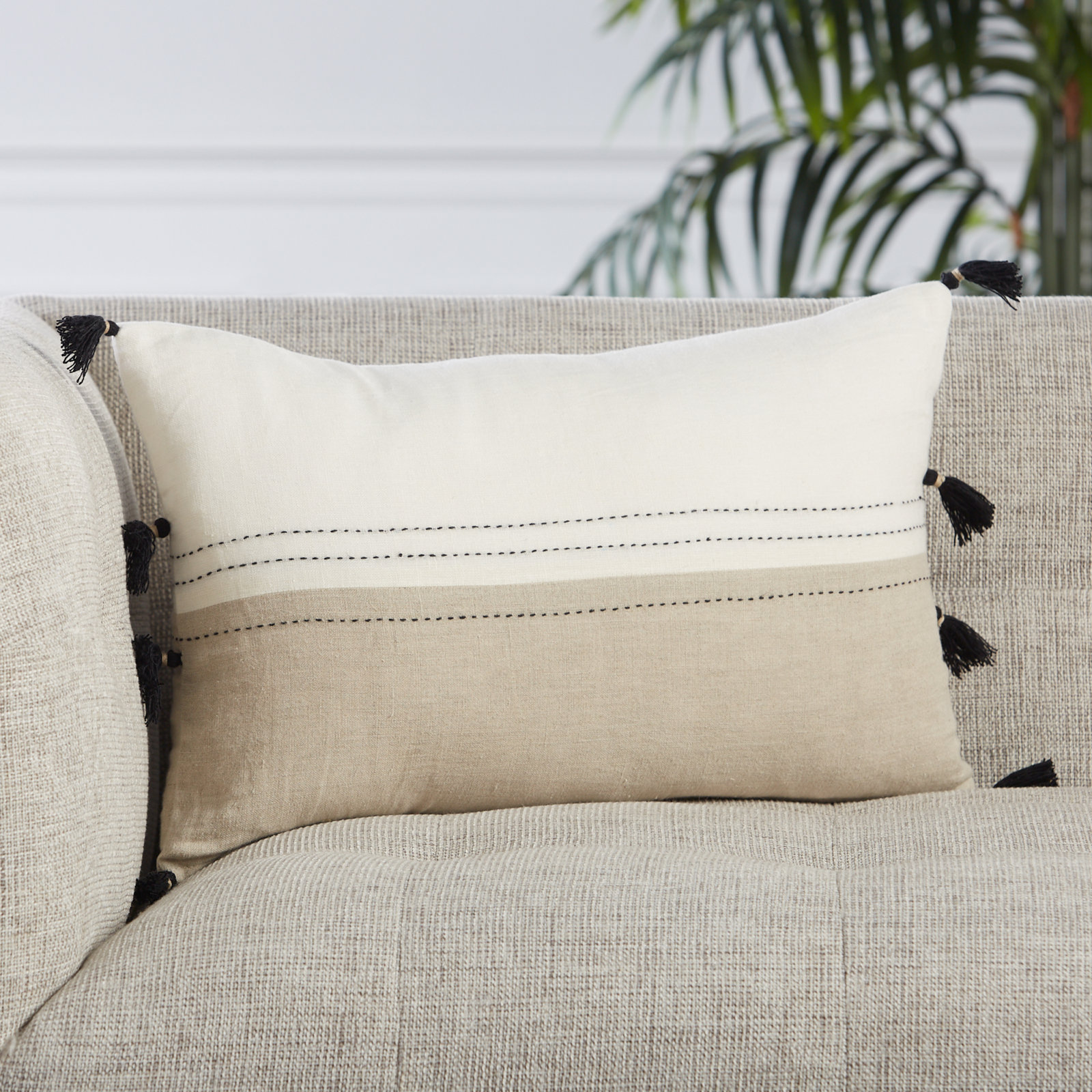 Griffin Striped Linen Lumbar Throw Pillow, Polyester/Polyfill