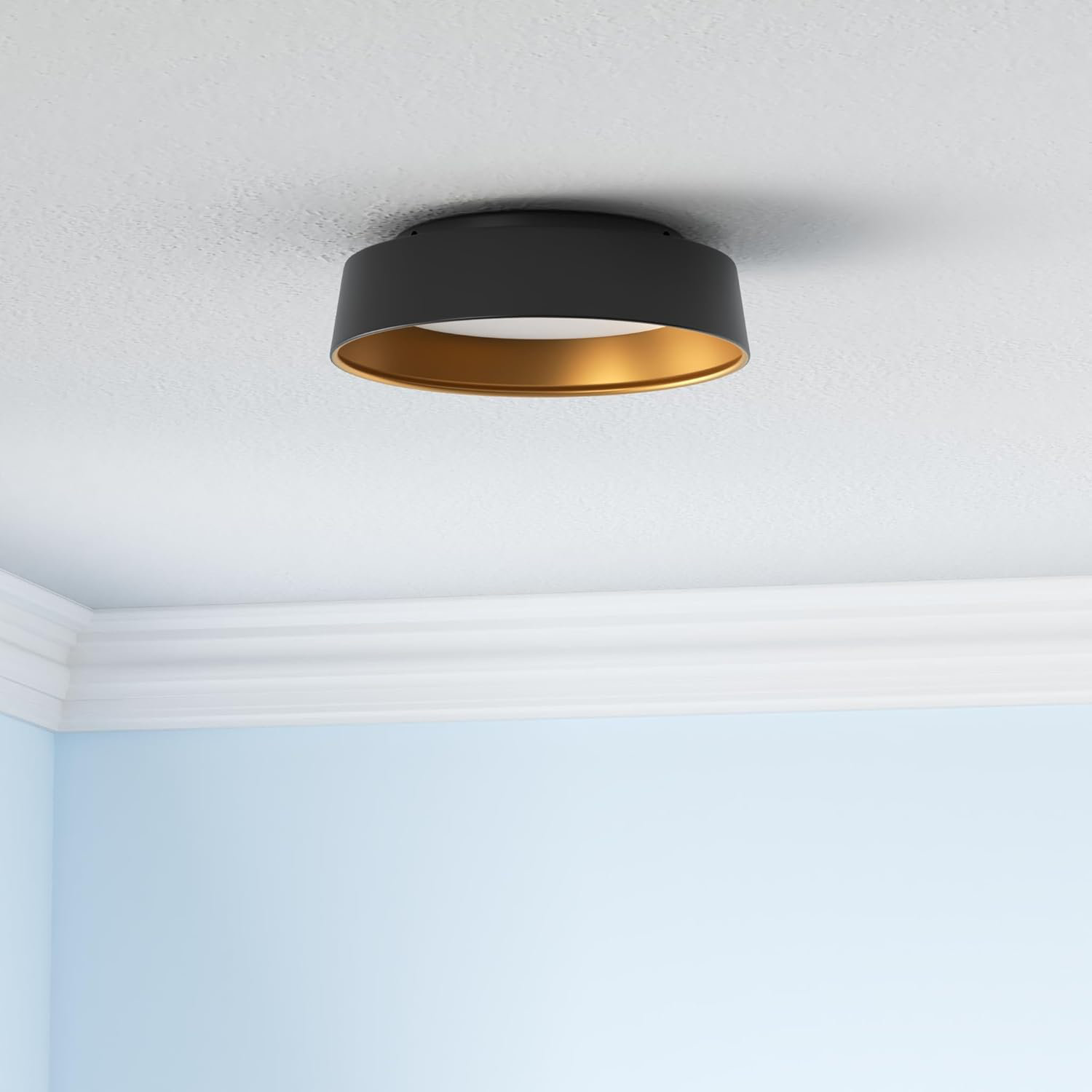 12.5 Inch LED Flush Mount Ceiling Light - 26W 1350 Lumen 3 Color Dimmable Matt Black Fixture