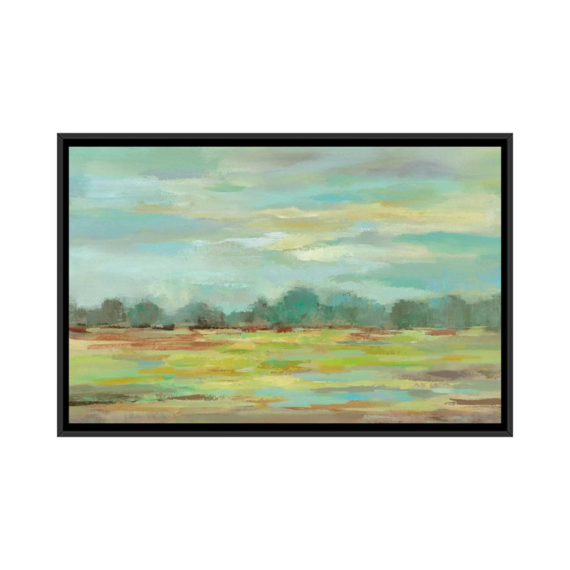 «Teal Forest» par Silvia Vassileva, reproduction d'art sur toile tendue, H 32 po x l 48 po x P 1,5 po, Toile avec cadre noir