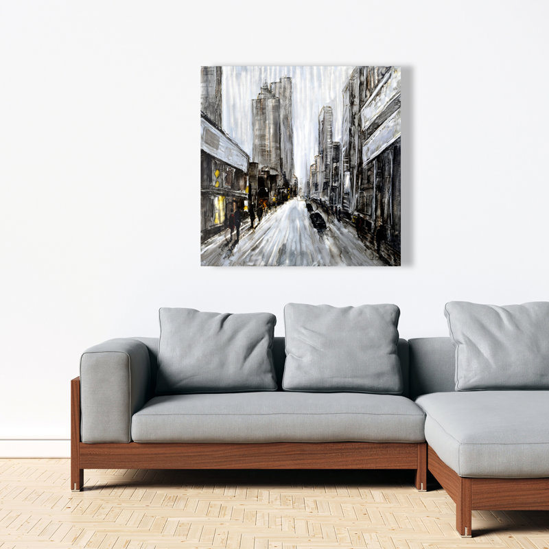 Grey Gloomy Street - Toile grise contemporaine pour la décoration intérieure