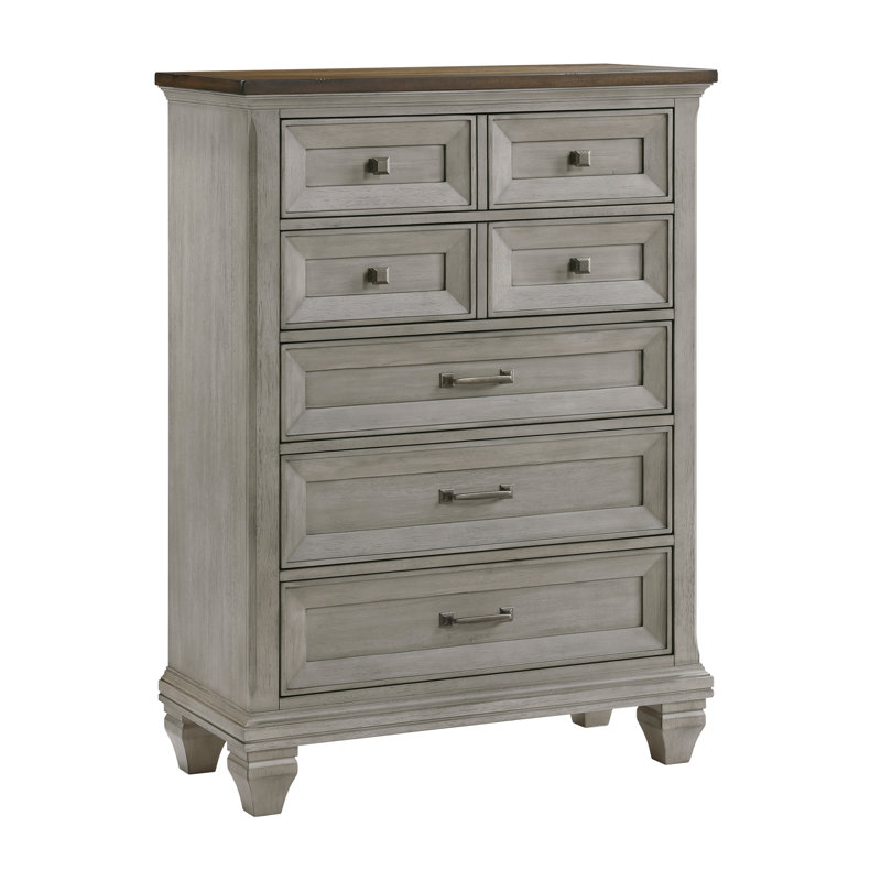 Meuble de chambre à coucher à cinq tiroirs gris antique et brun