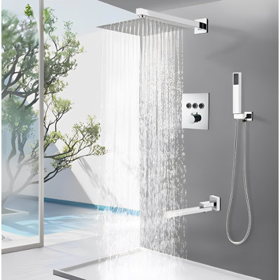 Chrome Square 12" Rain Head Thermostatic-pb 3 Way Shower Kit 