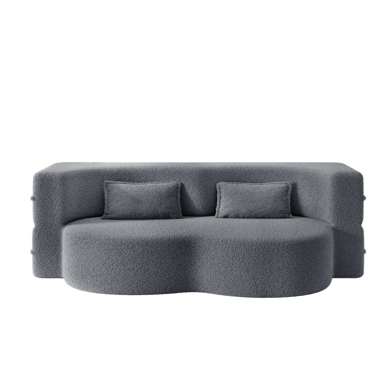 Evren Boneless Modern Minimalist Compression Convertible Floor Sofa Bed with Pillows, Teddy Beige, 30" H x 78" W x 39.8" D