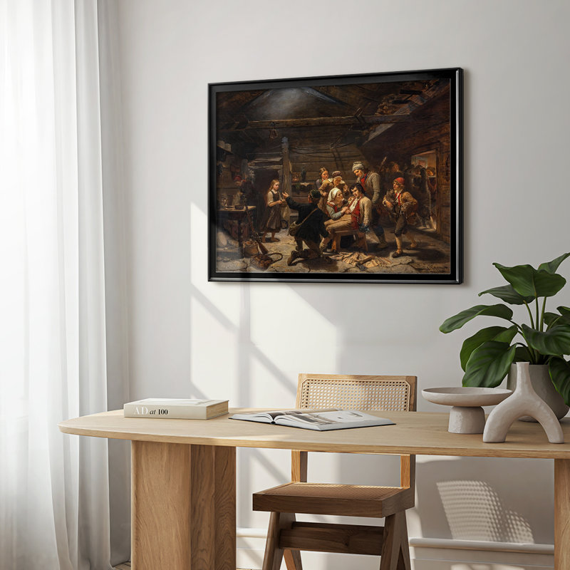«The Wounded Bear Hunter» - Adolph Tidègre-galerie enveloppée, Toile avec cadre, Noir, 22,5 x 30,5