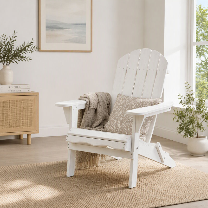 Fauteuil de jardin pliant Adirondack en bois avec finition grain de bois gaufrée, White
