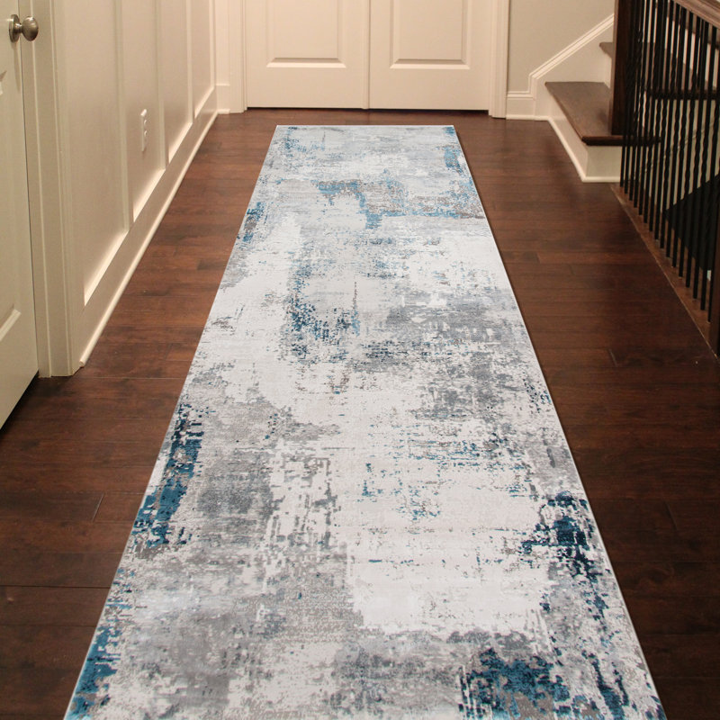 Tapis gris / argent à motif abstrait Brazelton, Tapis de couloir 3 pi x 9 pi 10 po
