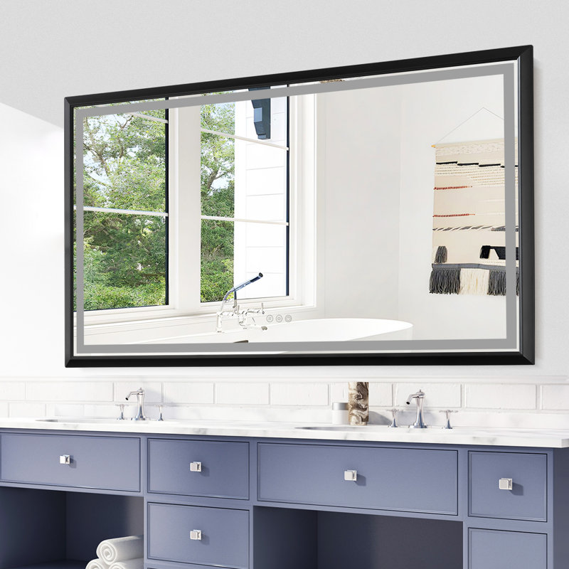 Matte Black Aluminium Framed Led Bathroom Mirror,wall Mounted Lighted Vanity Mirror, 36'' x 60''