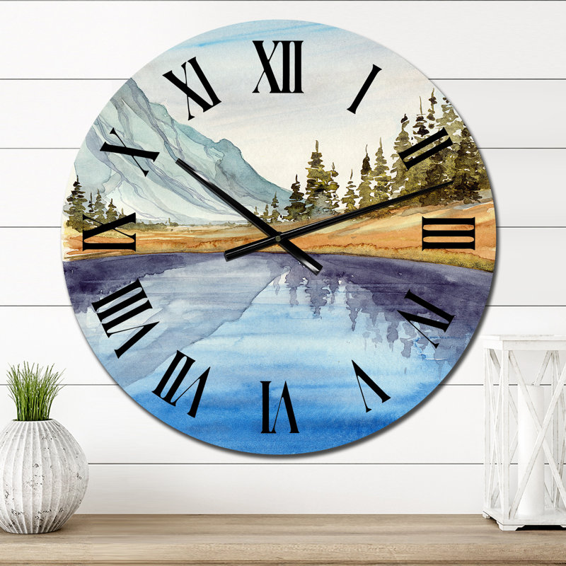 Horloge murale Forest Lake avec les sapins, Moyen