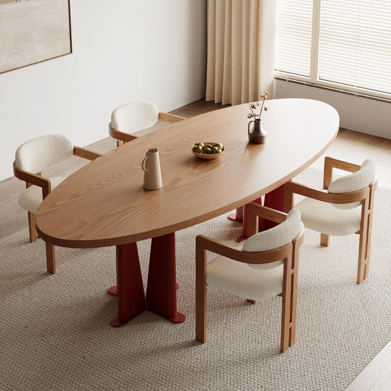 Table de conférence elliptique en bois massif 86,61 "simple et de couleur naturelle