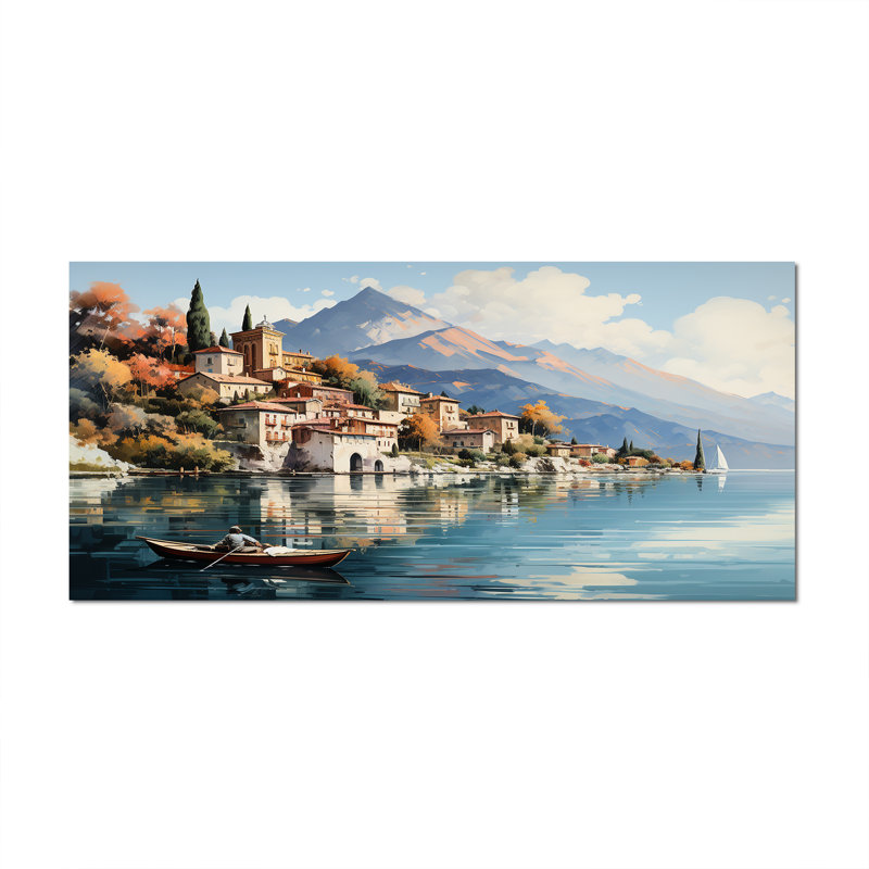 Italie, art mural sur toile, impression de voyage sur le lac de Côme - Italie sur le lac de Côme, Toile tendue